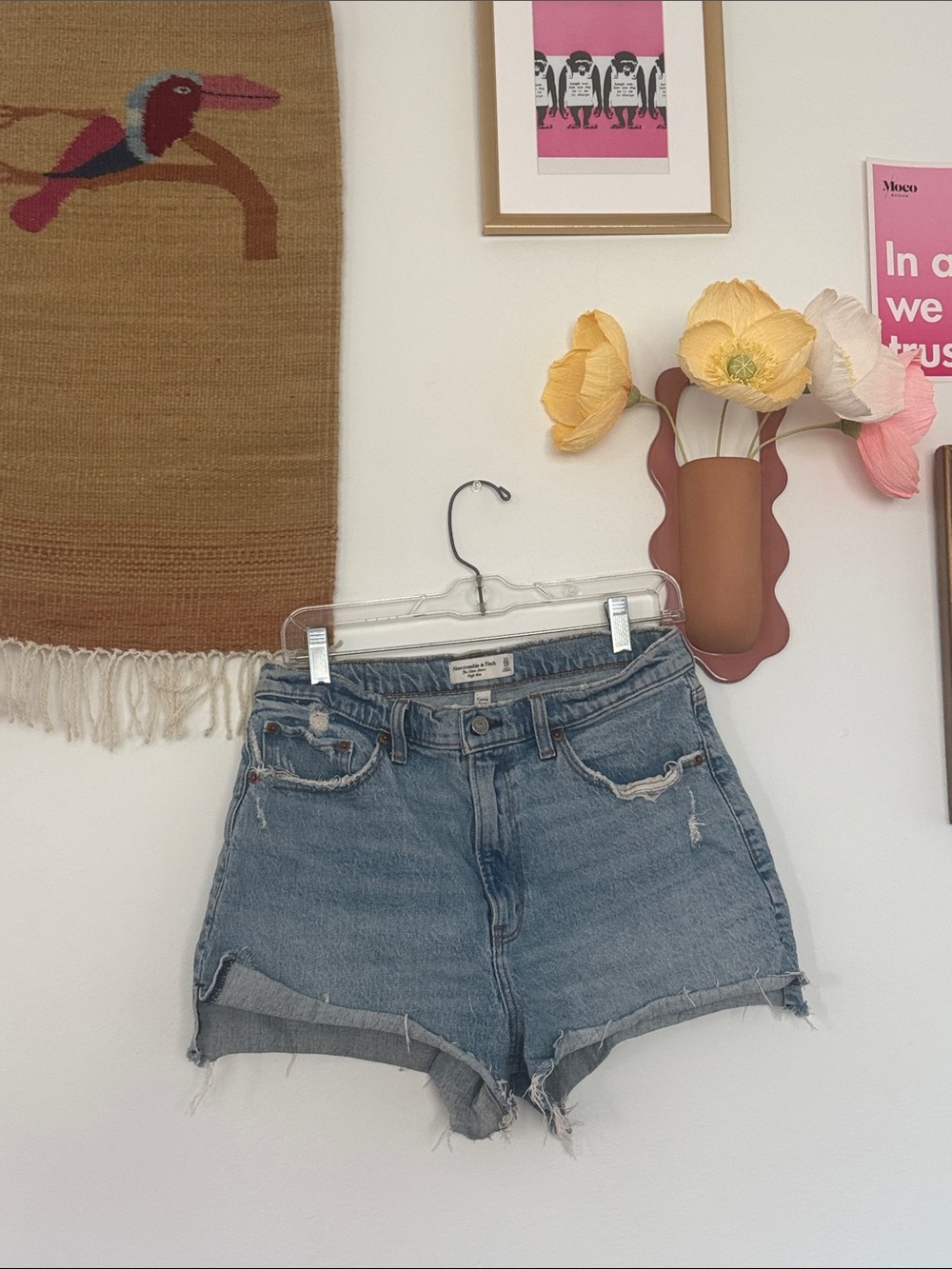 Abercrombie & Fitch Light Blue Distressed Denim Shorts